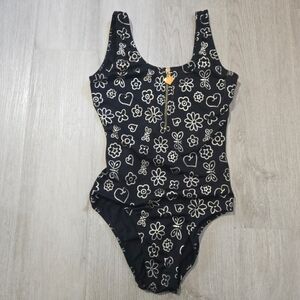 Vintage Kathy Ireland Retro Y2K Metallic Floral Butterflies Swimsuit, SIZE 8